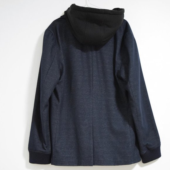 Dark Faux Denim Double Layer Hooded Sweatshirt Jacket | Size L - Picture 9 of 12